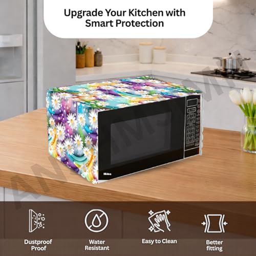 Image of Printed Microwave Oven Cover | Dustproof Waterproof Non-Slip Fabric Cover | Kitchen Decorative Appliance Protector | Kitchen Appliance Cover. (NightIngale)