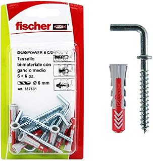 Fischer 537631 kołki z haczykiem Medium Duopower, szare/czerwone, 6 x 30 mm, 6 sztuk