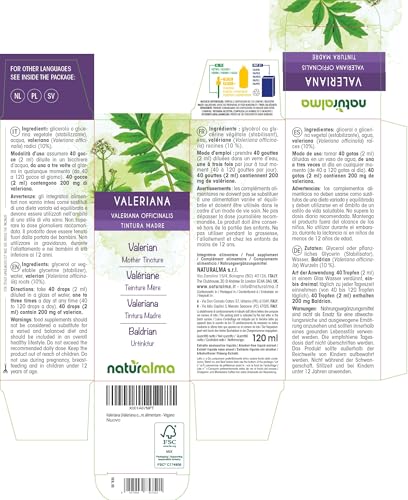 Baldrian (Valeriana officinalis) Wurzeln Alkoholfreier Urtinktur Naturalma - Flüssig-Extrakt Tropfen 120 ml - Nahrungsergänzungsmittel - Veganer
