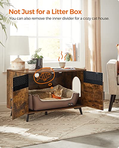 Feandrea Litter Box Enclosure, Cat Litter Box Furniture Hidden, With Removable Divider, High Legs, Cat House For Indoor Cats, Side End Table, 31.5 X 19.7 X 21.7 Inches, Rustic Brown Upcl006X01 #TOP7