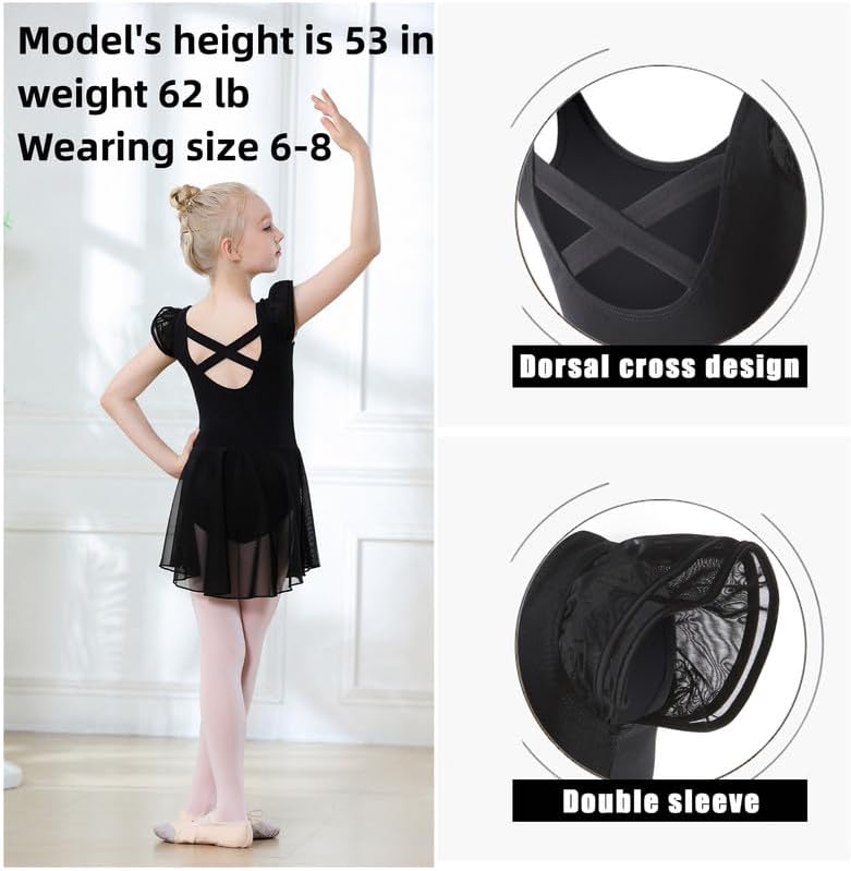 DIPUG Ballet Leotards for Girls Ballet Leotard with Skirt Toddler Dance Leotards Flutter Sleeve and Criss-Cross Back - Image 2