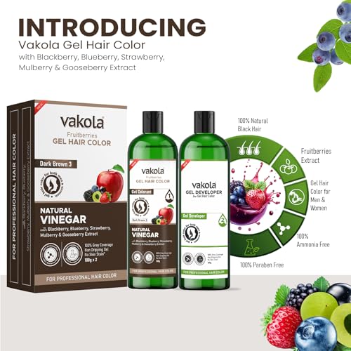 Image of Dark Brown 20 Minutes Gel Hair Color, Fruitberries Extracted - 100% Grey Coverage, No Skin Stain- 100ML Developer and 100ML Colorant, Pack of 1