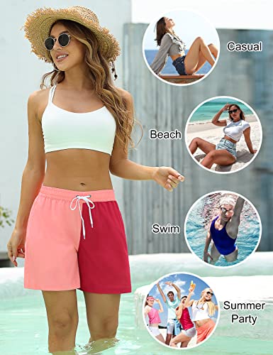 Rocorose Women's Sports Summer Bottom With Pockets Quick Dry Water Sports With Drawstring Workout Running Shorts Pink L #TOP3