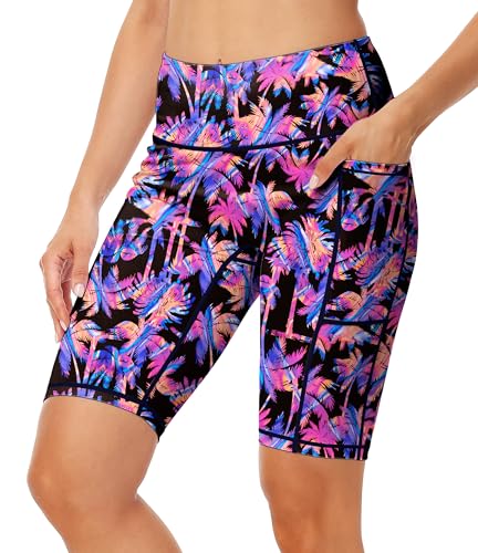 Image of AOBUTE Womens 9 inch /10 inch /11 inch Long Swim Board Shorts High Waisted UPF 50+ Biker Shorts with Pockets