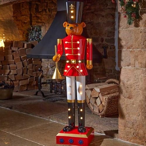 Marco Paul Giant Light Up Teddy Bear Nutcracker Soldier – 120cm Standing Battery Operated LED Nutcracker Christmas Decoration - Christmas Decorations for Home Decor, Vintage Decor & Hallway Decoration