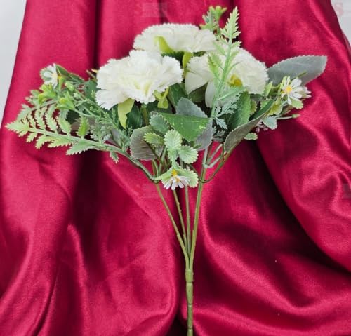 Image of SATYAM KRAFT 1 Bunch Carnation Flower Bunch for Gifting, Home Decor, Bedroom, Garden, Balcony,Table Top, Office Corner Decoration Diwali and Craft (White) (Small)