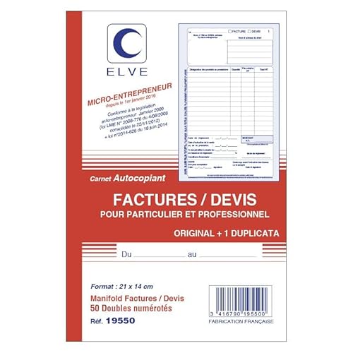 ELVE Lot de 5 Manifolds Auto Micro-Entrepreneur Facture/Devis 21 x