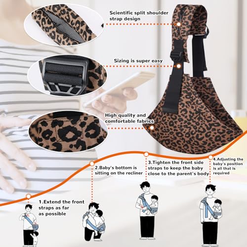 Baby Sling Carrier, Adjustable Baby Carrier, Adjustable Sling Easy Toddler Carrier Comfortable Baby Wrap Carrier Baby Carrier Wrap For Newborn Up To 3-36 Months (Leopard New) - 6