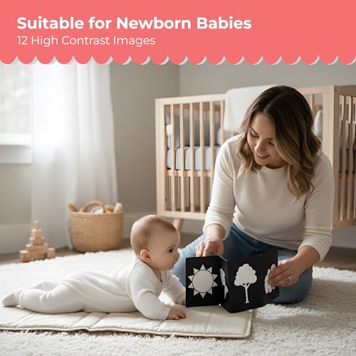 Image of High Contrast New Born Flash Cards for Kids | 12 Objects for Visual Stimulation, Cognitive & Sensory Development of 0-6 Month Old Infants | Self Standing Cards for Enjoyable Tummy Time