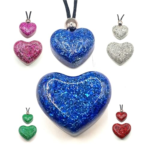 ORGONITA CORAZÓN, 2 x 1, Colgante Corazón y Pieza de Bolsillo. 5 Colores. Orgón protector, electronite, piedra orgonita, artesanal y genuina, para mujer, hombre y niño/a (AZUL)