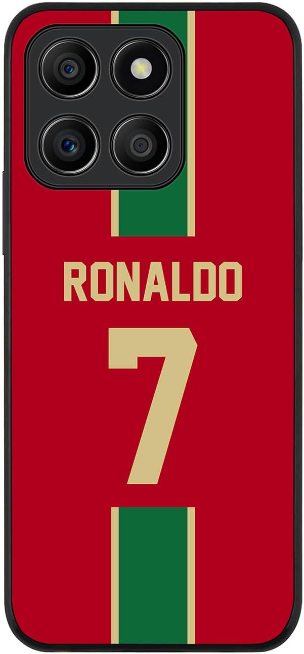 Stylizedd Rugged Black Edge case for Honor X6a, Slim fit Soft Case Flexible Rubber Edges Anti Drop TPU Gel Thin Cover - Football Team - Portugal, Player Name - Ronaldo