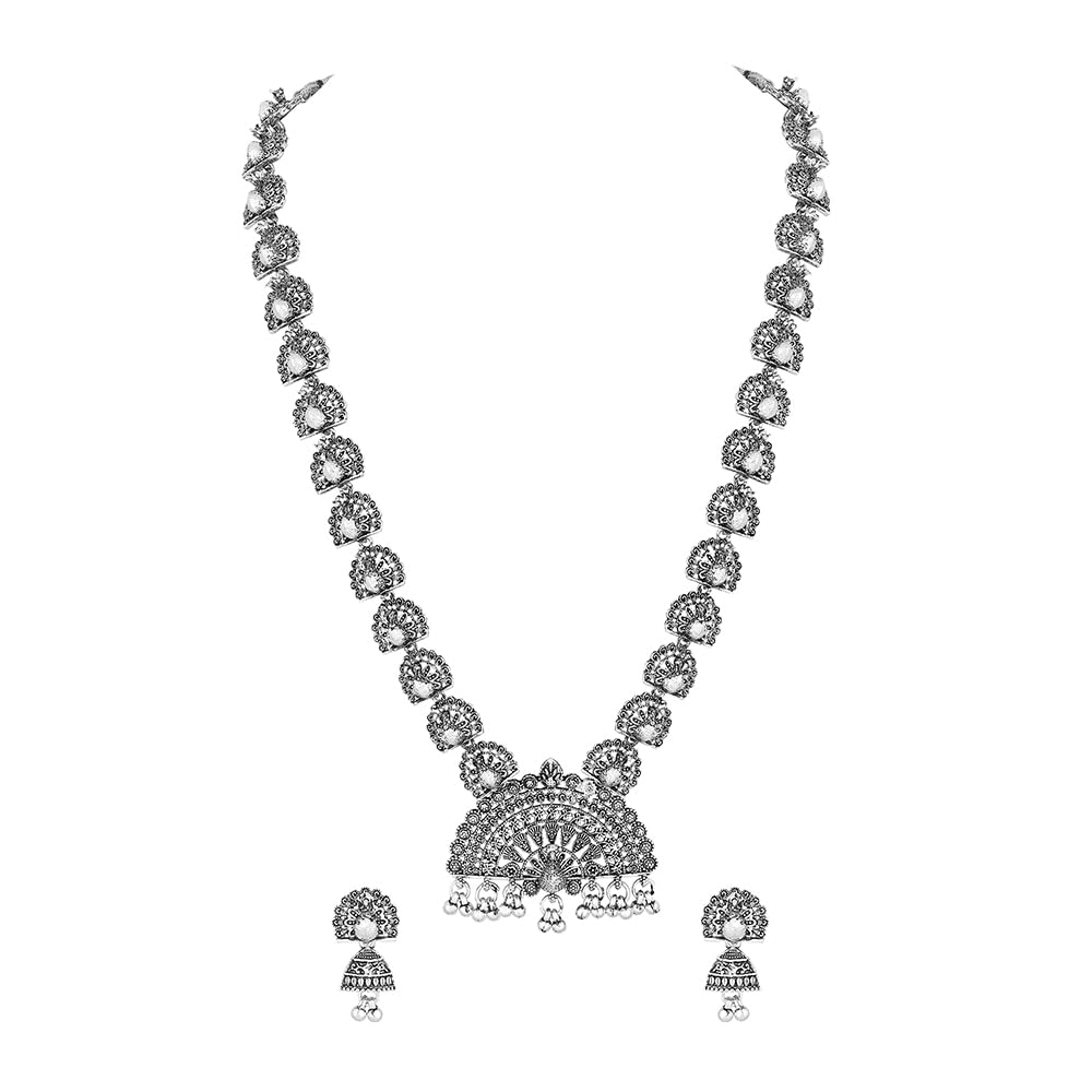 Jewel Maze Oxidised Plated Peacock Necklace Set