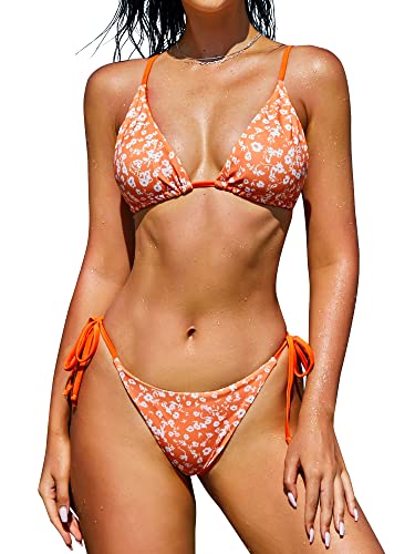 Image of ZAFUL Women's Triangle Bikini Floral String Bikini Set Two Piece Swimsuit Bathing Suits