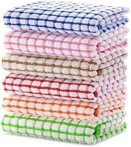 ZHMZ 100% Cotton Kitchen Dish Towels, 16 Inch x 25 Inch Absorbent Dish Cloths 6 Pack Kitchen Towels, for Drying Dishes and Table
