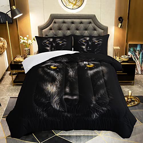 Ailonen Wolf Comforter Set For Teens Boys Kids, Wolf Pattern Printed Bedding Set Twin Size,Superior Quilted Duvet Ultra Soft,3 Piece 1 Comforter And 2 Pillowcases,Microfiber Fabric #TOP8