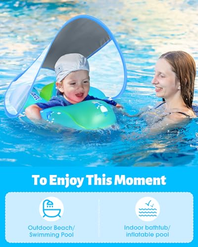 image for LAYCOL Baby Swimming Float Inflatable Baby Pool Float Ring with Sun Pr