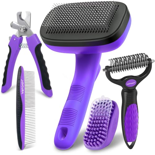 Image of Self Cleaning Slicker Brush for Dog Shedding & Deshedding Grooming | Fluff & Detangle Short Long Hair, Ideal for Dogs & Cats Heavy Dense Wavy Curly Coats to Easily Prevent Severe Matting at Home