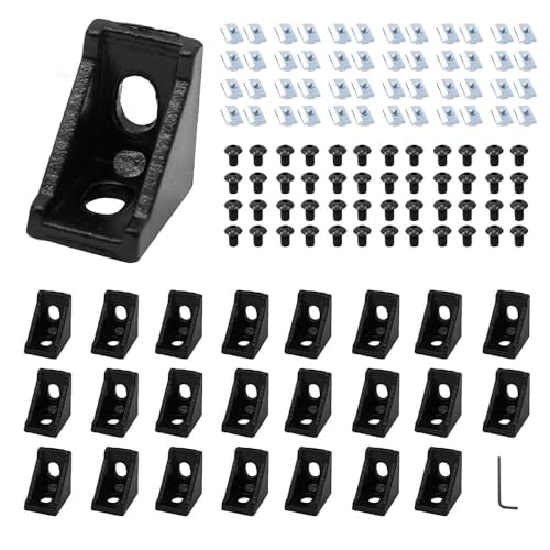 Image of 24pcs 2020 Aluminum Extrusion Corner Bracket 2020 Hardware V-Slot Accessories T-Slot with Screws for 8020 Aluminum Profile 3D Printer Accessories Black