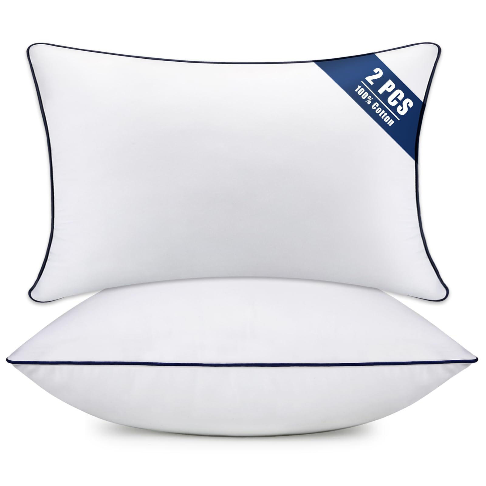 Throw Pillow Inserts Set of 2-Fluffy Square Cushions with 100% Cotton Covers-Decorative White Pillow Fillers for Sofa, Bed, Couch, Living Room, Indoor