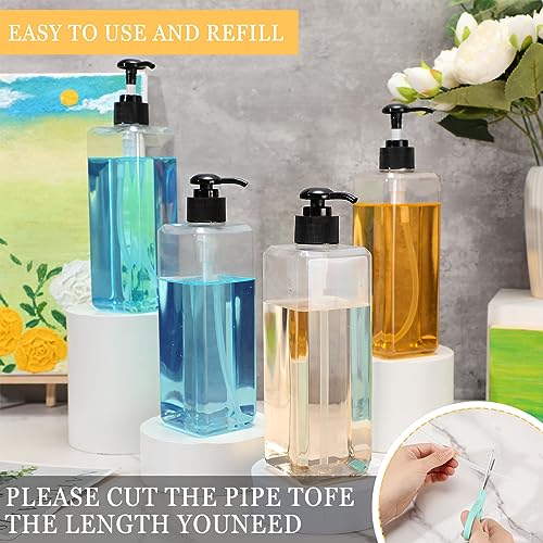 20 Pack 16oz/ 500ml Plastic Empty Bottles Refillable Shampoo Containers with Pump Lightweight Square Soap Dispenser Bottles for Essential Lotions, Shampoos, Conditioner, Massage Oil (Clear, Black)3