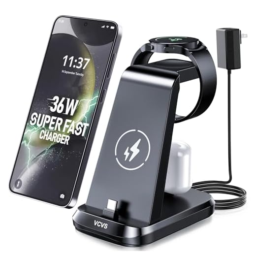 VCVS 36W USB C Super Fast Charging Station for Samsung Phones Watches Earbuds, 3 in 1 Charger for Samsung Galaxy Watch Ultra/7/6/5/4/3, Galaxy S24/S23/S22/21/20,Note20/10,Z Fold/Flip 5/4,USB-C Buds