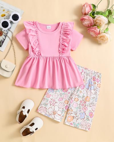 Image of Weebaby Toddler Girl Clothes Baby Summer Outfits Sleeveless Halter Top Ruffle Short Set Cute Kids Clothes Girls