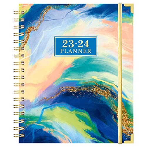 Large Planner 2023-2024 - Jul. 2023 - Jun. 2024, Weekly & Monthly Planner With Tabs, 8" X 10", Hardcover With Back Pocket + Twin-Wire Binding + Inner Pocket + Delicate Box - Watercolor #TOP27