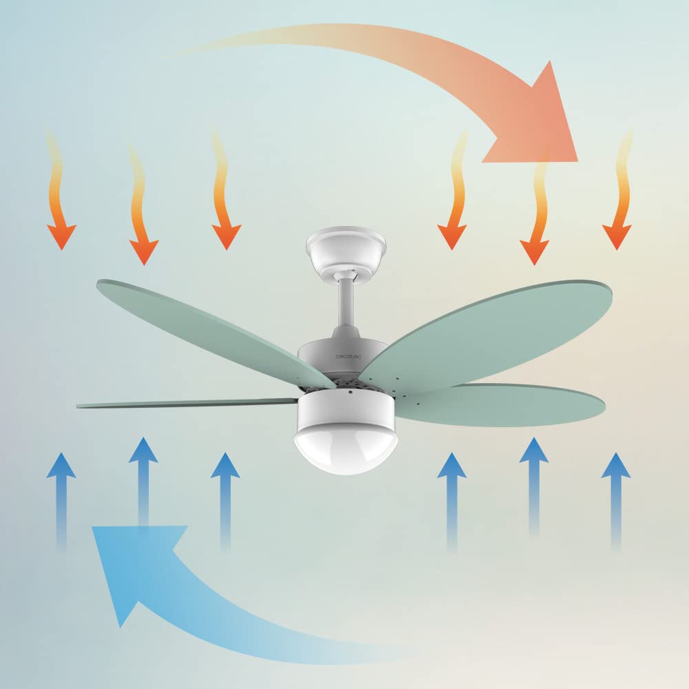 Cecotec Ventilatore da soffitto con luce EnergySilence Aero 4260 Mint. 40 W, motore DC, diametro 42" con 5 pale reversibili, luce LED, telecomando, timer, 6 velocità