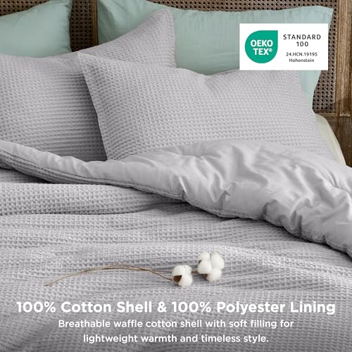 Image of Bedsure Waffle Comforter Set Queen, Grey Soft Bedding, Waffle Weave Bed Set, 3 Pieces, 1 Comforter (90 inchx90 inch) and 2 Pillow Shams, Cotton Shell and Polyester Lining for All Seasons