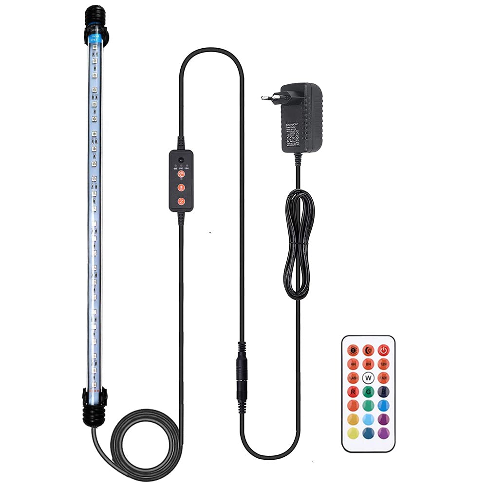 VARMHUS Tauchen Aquarium Licht,Aquarium LED Beleuchtung Die Fernbedienung kann 13 Farben und 5 Helligkeitsstufen einstellen,24/7 Automatischer Öffnungs-Schließzyklus und Dreistufiger Timer (RGB 48cm)