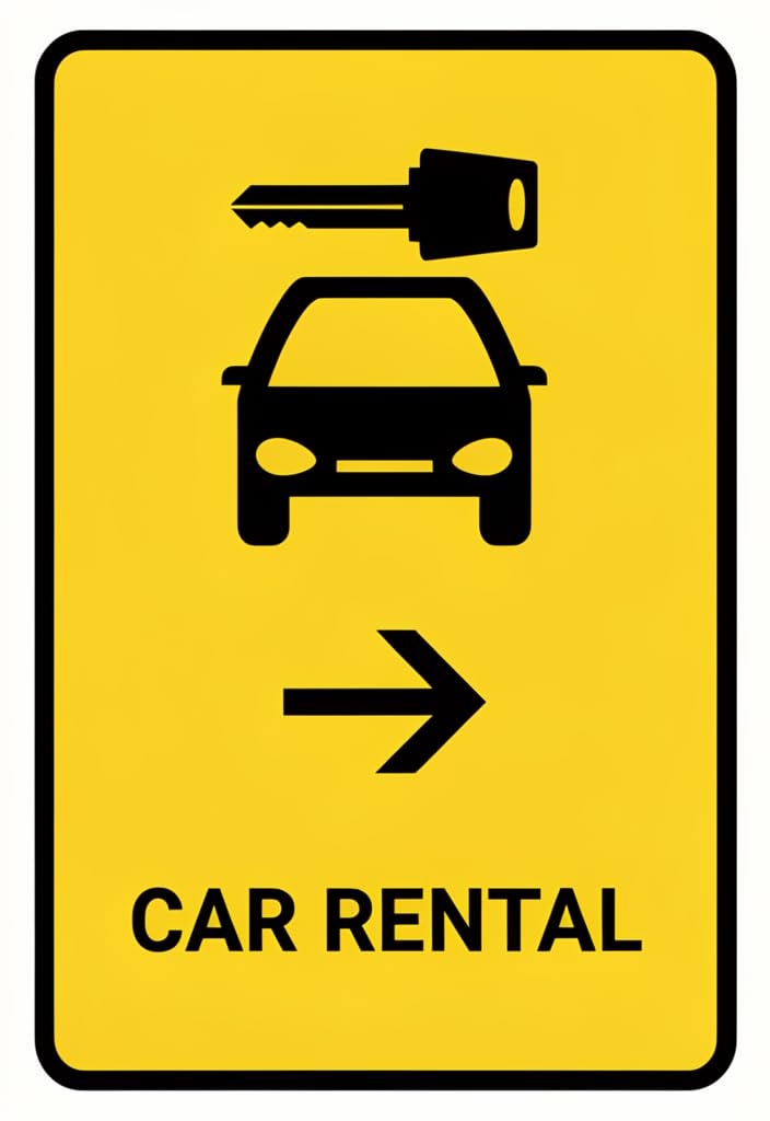 peiyeety Car Rental Direction Tin Sign 12x8 Inch, Yellow & Black Metal Wall Decor Plaque with Car Key Arrow Graphic, Vintage-Style Garage Bar Man Cave Office Travel Theme Sign Gift
