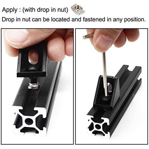 Image of 20 Sets 2020 Aluminum Extrusion T Slot Corner Bracket 20 Series Extruded Hardware 90 Degree Right Angle Connector with M5 Bolts Nuts for 20 /20 80 20 2040 T V Slot Black Aluminum Profile