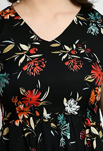 Image of KLART Women Stylish Casual Maxi | A-Line Dress with V-Neck & Short Sleeves | Floral Print Fit & Flare Summer Wear