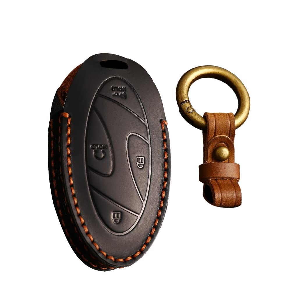 KUNIO Car Key Fob Cover for Hyundai Ioniq 6, Grandeur GN7, Kona 2023 - Leather Key Case with 5 Buttons - Black