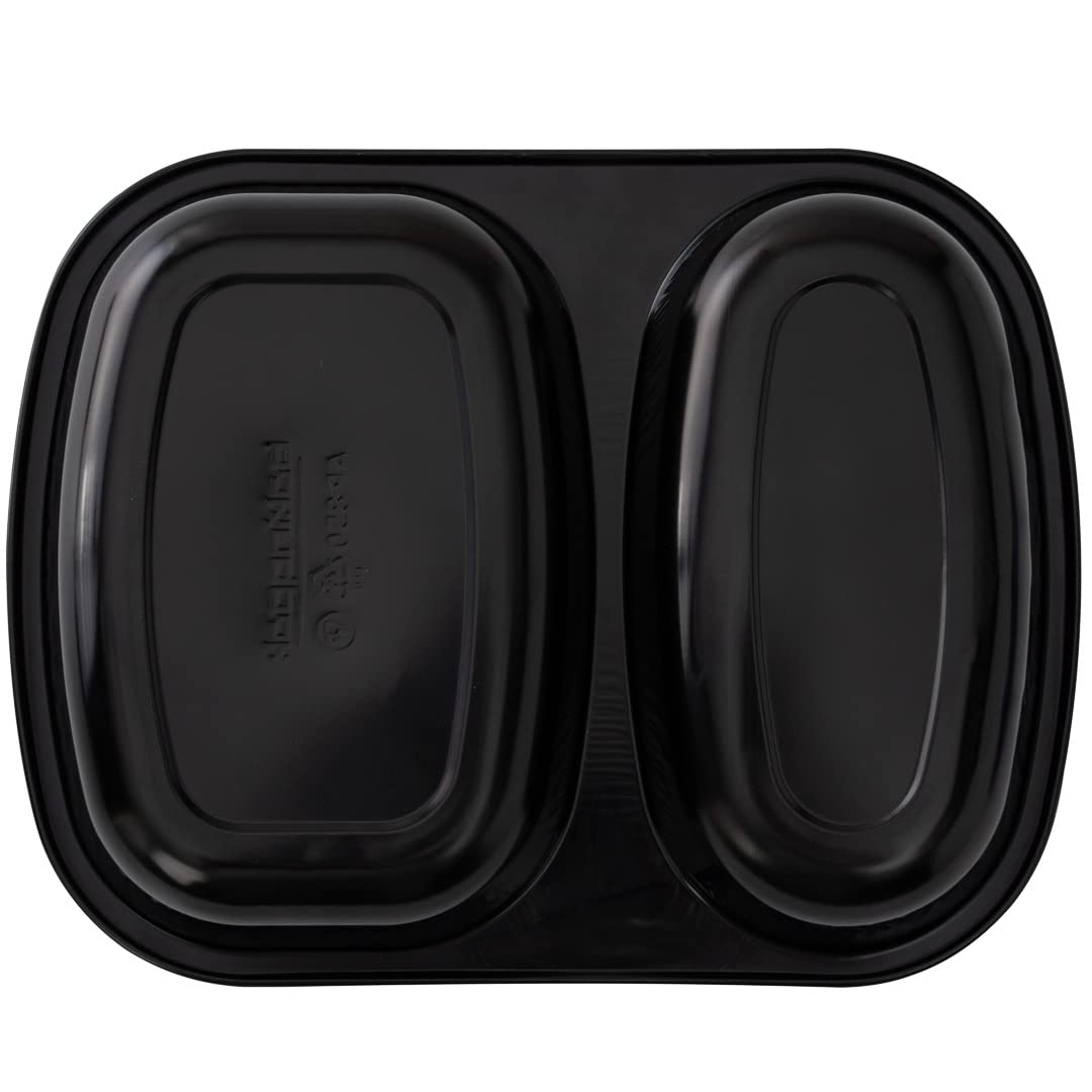 Restaurantware Foil Lux - Recipientes de aluminio para alimentos de 28 onzas, 100 bandejas rectangulares de aluminio, las tapas se venden por separado, 2 compartimentos, recipientes de aluminio negro