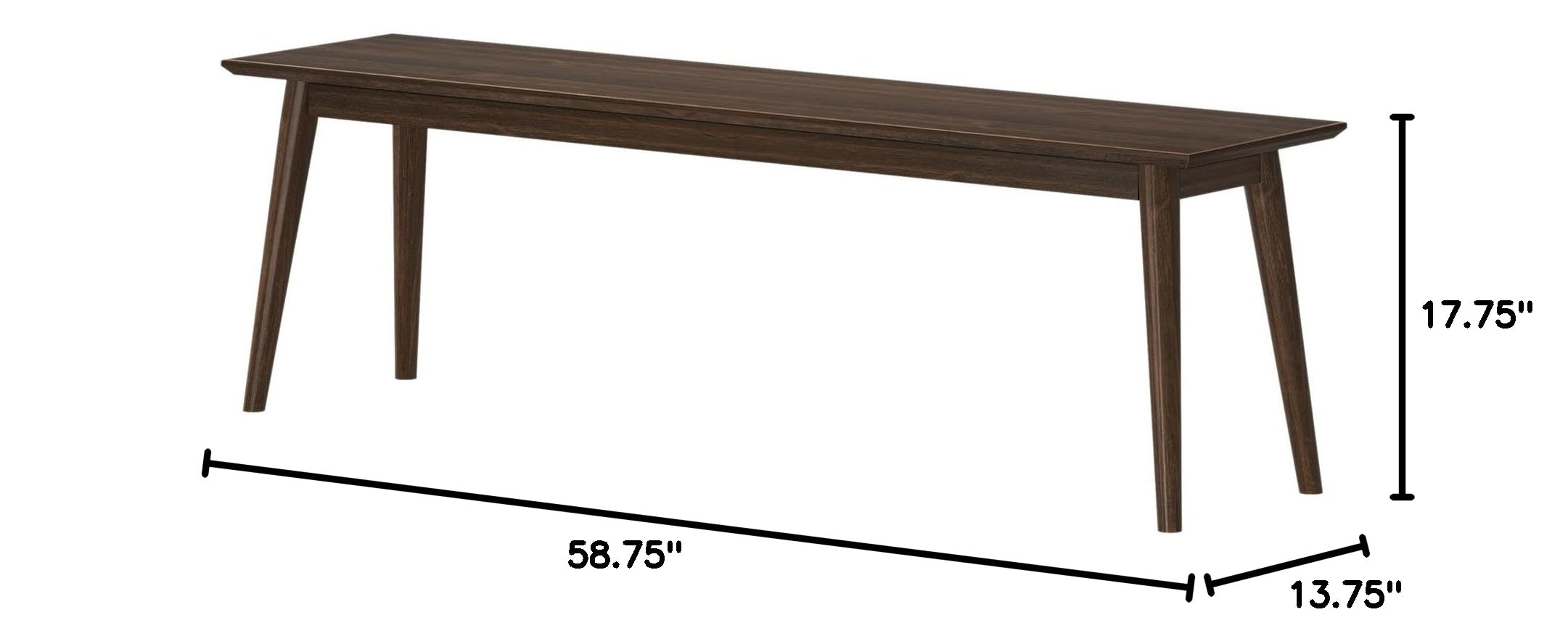 Plank+Beam Mid Century Modern Dining Bench, 60 Inch, Walnut | Non-Toxic Finishes, Easy Assembly, Solid Wood