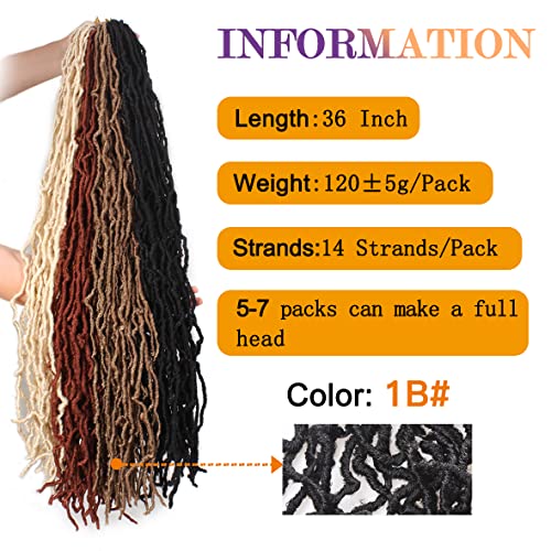 Zrq Soft Locs 36 Inch Fuax Locs Crochet Hair, 5 Packs Pre-Looped Goddess Locs Crochet Braids Curly Dreadlock Extended Soft Loc For Butterfly Locs Synthetic Hair Extension 1B# #TOP1