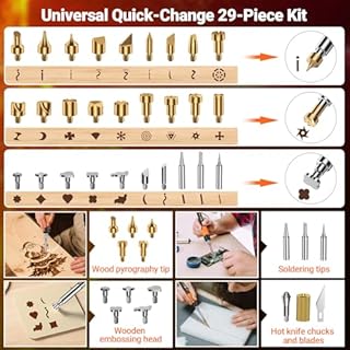 Preciva Pyrography Kit, 70pcs Wood Burning Kit with LCD Wood Burning Pen, 100W Engraving Pen, 200℃-500℃ Adjustable Temperature Soldering Iron Kit, Suitable for Wood Carving/Embossing/Welding