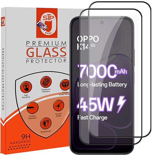 Image of STP FEEL Premium Tempered Glass Screen Protector Guard Compatible For Oppo K14 5G (6.75 Inch, Pack of 2) | Edge to Edge Coverage With Easy to installation kit for Smartphone