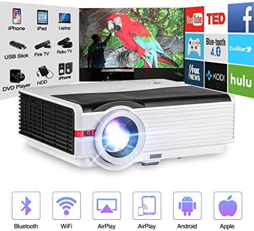 Wireless Bluetooth LCD Video Projector Home Theater Multimedia 5000 Lumens Android 6.0 WXGA LED Smart TV Proyector Support Full HD 1080P HDMI VGA RCA Audio USB AV for Gaming Outdoor Movie Party Beamer