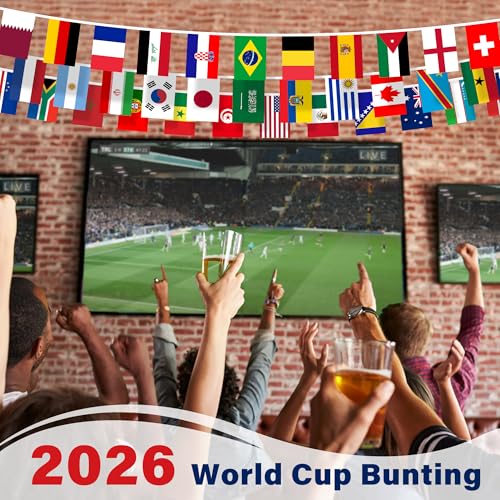 Image of 2026 World Cup Flag Banner, 48 Countries International Bunting, Soccer Tournament National String Pennant for Sports Bar, Club, Home Garden, Party Decorations, Banderas del Mundial (5.5 inch x 8.3 inch-45 ft)