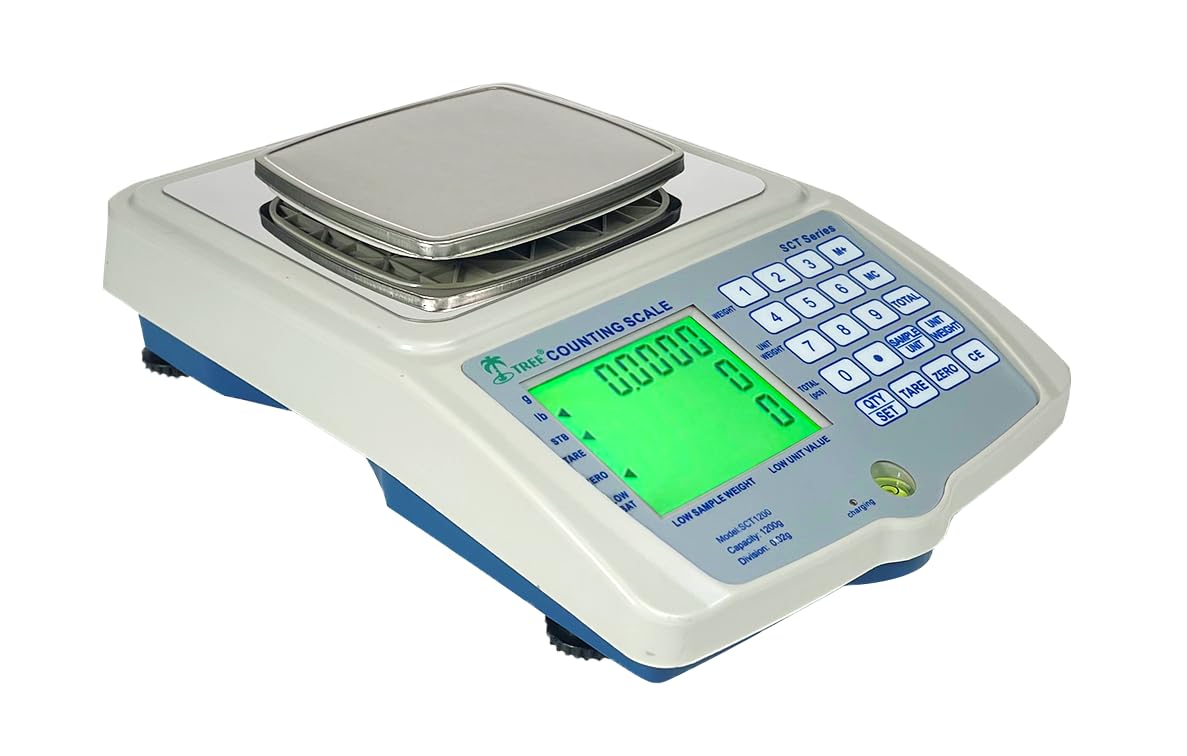 Tree SCT 600 Small Counting Scale; 600g x 0.01g; Lab-Quality Design with Industrial Accuracy, Stainless Steel Reversible Pan, Easy-to-Read LCD, Check Weighing Function for Coins, & Small Parts