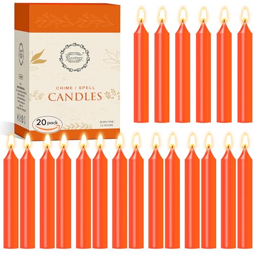 Raajsee Unscented Mini Taper Orange Candles Pack of 20 | 5 Inches (H) Dinner Candle Sticks| Smokeless and Dripless| Paraffin Wax with Cotton Wicks | Long Burning Time.