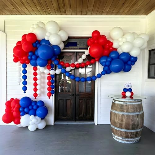 Image of Lukiituke Red White and Blue Balloon Arch Kit, 134Pcs Red and Blue Balloons | 4 Sizes 4th of July USA Balloons for Independence Day Patriotic Memorial Birthday Party Decorations