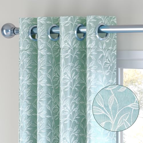 Image of HOKIPO Willow Eyelet Curtain 7 Feet Long Single Panel, Aqua