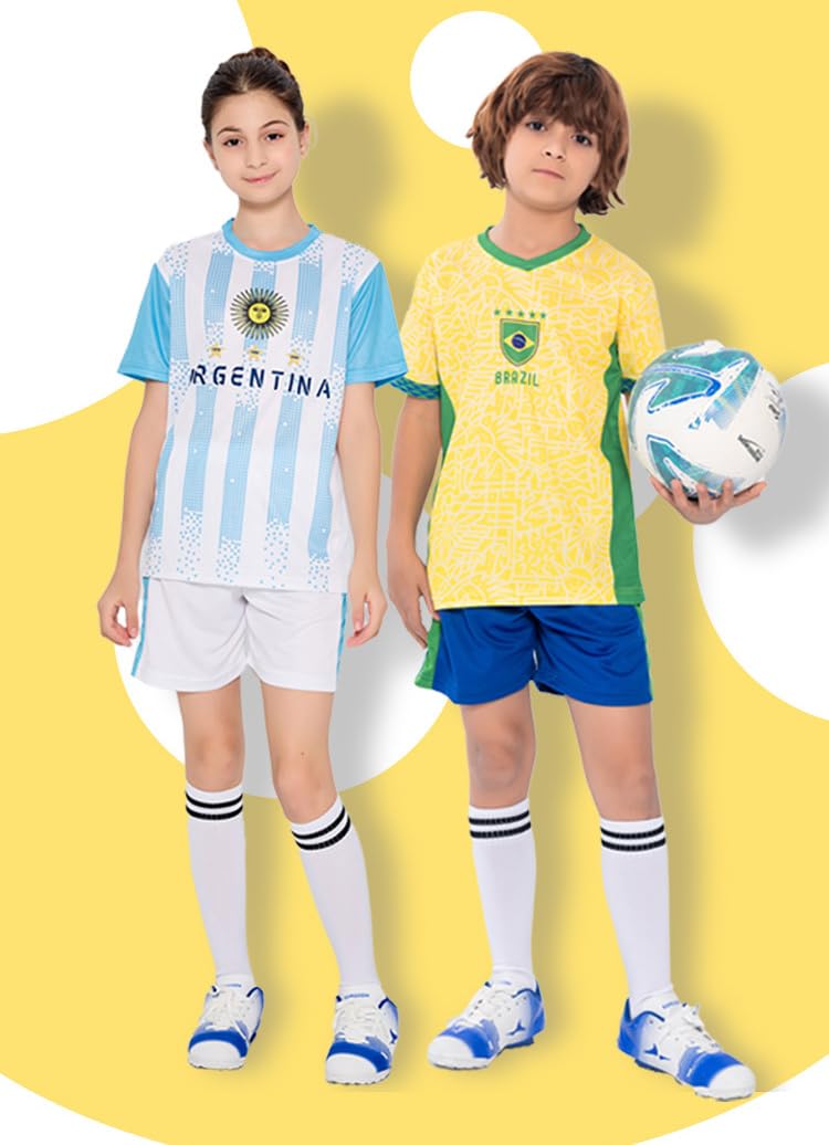 2026 Fútbol Copa Niño Camiseta + Pantalones Cortos Set Aficionados Fútbol Deporte Informal Bandera Nacional Niñas Niños Adolescente Secado Rápido 100-170cm