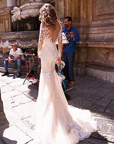 Stylefun Lace Beach Boho Wedding Dresses for Bride 2025 Long Bohemian Mermaid Bridal Gowns for Women MR462