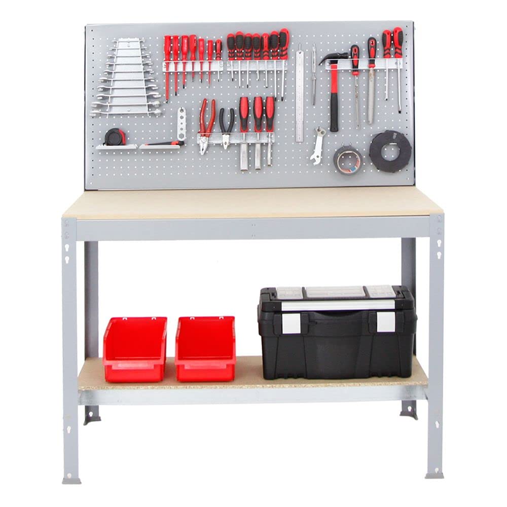 Proregal Werkbank Quick-Buffalo mit Werkzeugwand + Zubehör Gamma | HxBxT 84x120x61cm | Traglast 600kg |Grau