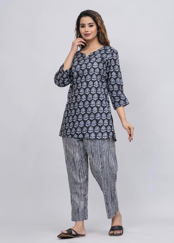 Image of 100% Cotton Printed Night Suit for Women's Shirt and Pyjama Sleep wear Set for Womens and Girls