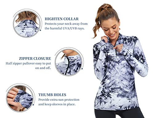 Tanst Sky Long Sleeve Workout Tops For Women, Uv Protection Clothing Loose Dry Fit 1/4 Zip Pullover Yoga Golf Sun Shirts Winter Fitness Running Hiking Clothes Black X-Large #TOP3